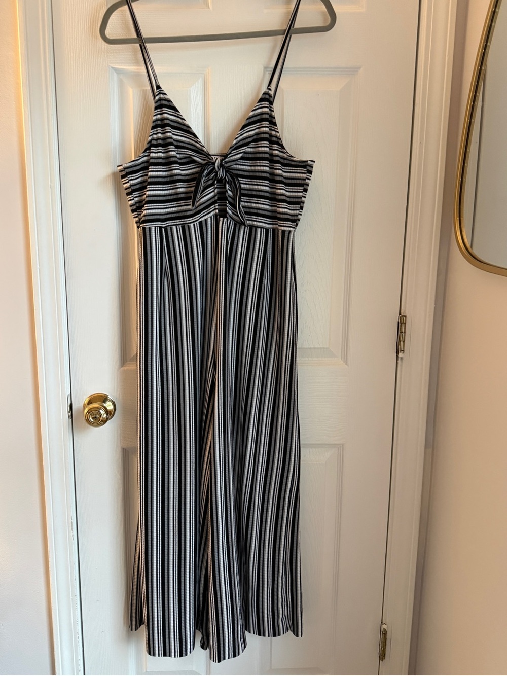 Love @ First Sight Black White Striped Wide Leg Jumpsuit Size S
